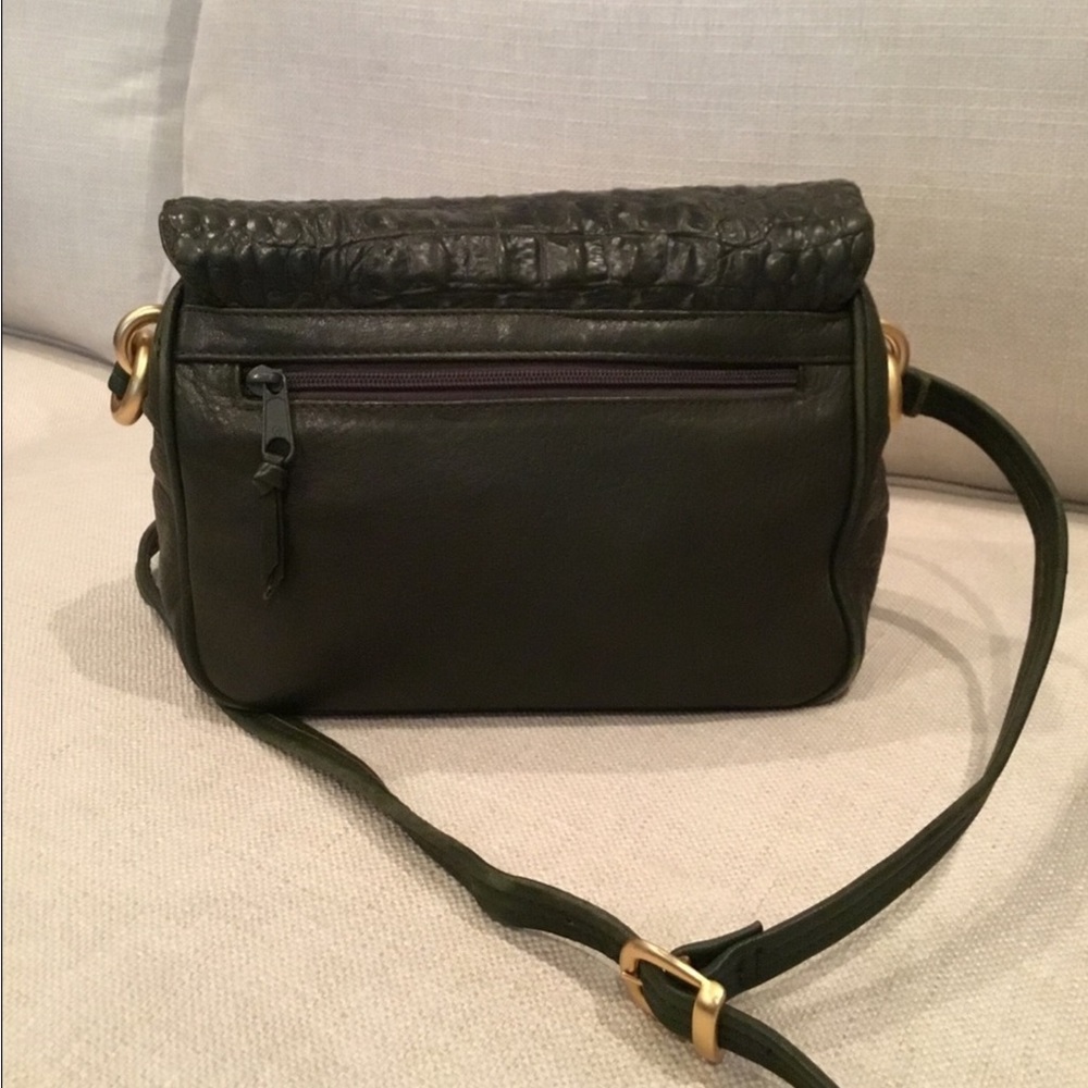 Croc Embossed Dark Olive Leather Bag - Picture 3 of 7